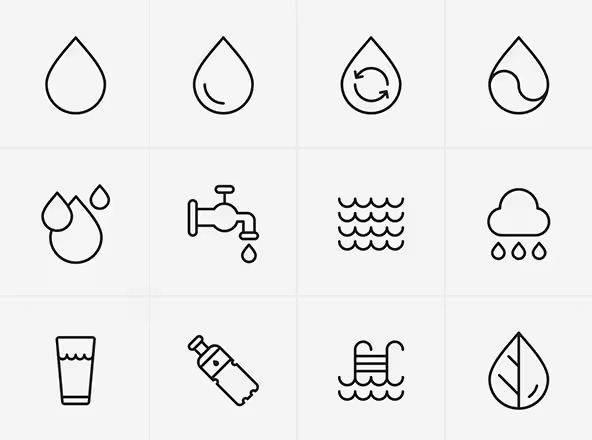 16枚水资源矢量线性图标 16 Line Water Icons