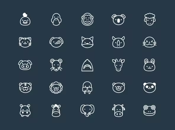 25枚可爱动物头像矢量线性图标 25 Animal Icons – Vector