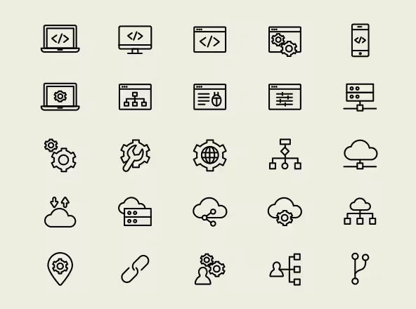 网站开发IT服务主题矢量线性图标 Web Development Line Icons