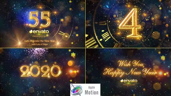 2020年新年60秒倒计时特效片头视频素材Apple Motion&FCP模板 New Year Countdown 2020 – Apple Motion