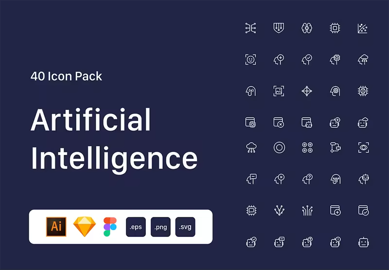 小咖下午茶：人工智能（AI）图标素材套装下载[Sketch,fig,AI]