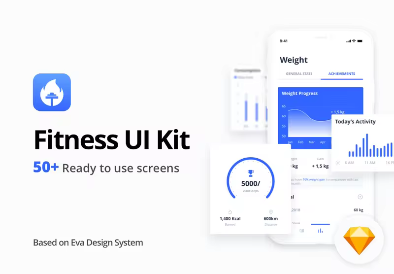 小咖下午茶：优秀简单的健身类APP UI KITS套装下载[Sketch]