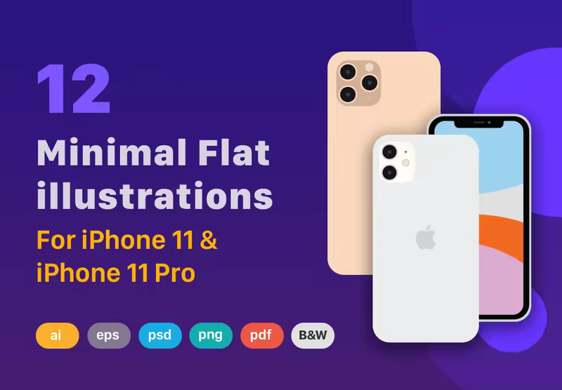 小咖下午茶：极简主义扁平化的 iPhone 11 & 11 Pro 手机样机下载[Ai,PSD]