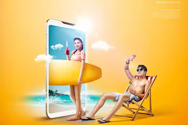 5G网络生活主题夏季度假冲浪广告宣传海报素材
