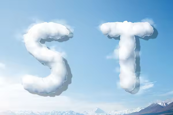 字母“ST”蓝天背景白云英文字母艺术字体psd素材