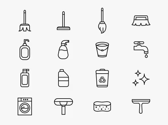 保洁清洁服务矢量图标 Cleaning Vector Icons