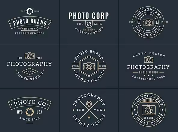 几何图形摄影品牌Logo标志设计模板 Photography Vector Badges