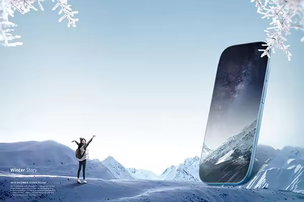 冬季故事雪山背景海报设计psd素材