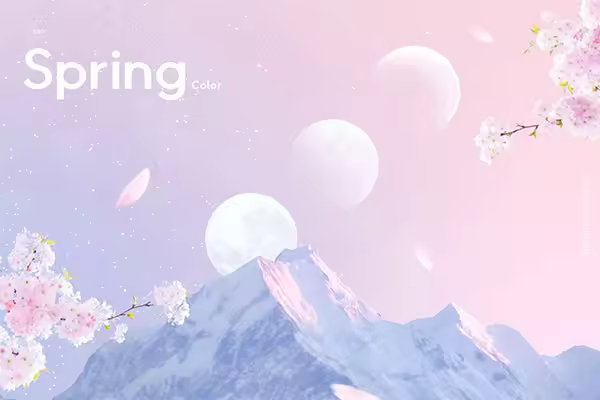 春天多彩樱花&雪山背景psd素材