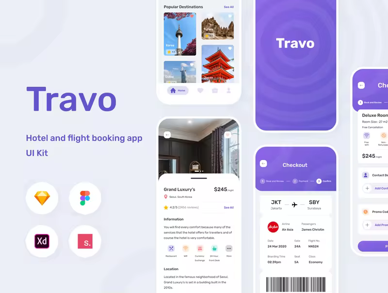 小咖下午茶：适用于旅行航班和酒店预订的APP UI KIT