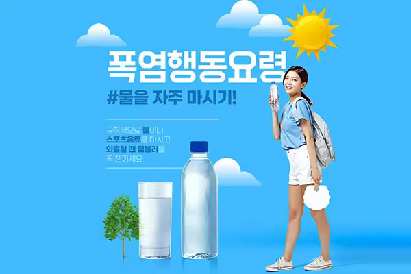 夏季高温天气饮水补水主题宣传海报设计素材