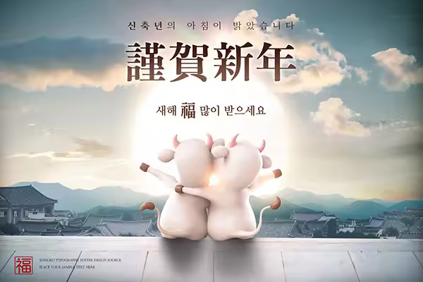 卡通小牛恭贺新年牛年海报素材