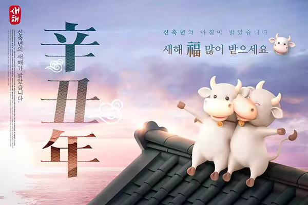 卡通小牛形象辛丑年牛年海报素材