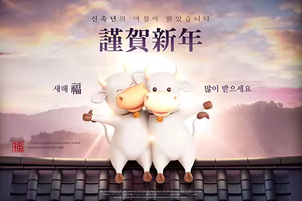 可爱小牛形象恭贺新年牛年海报设计