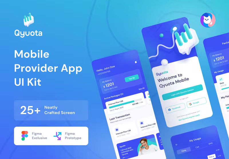 小咖下午茶：移动网络提供商/运营商App应用程序UI套件