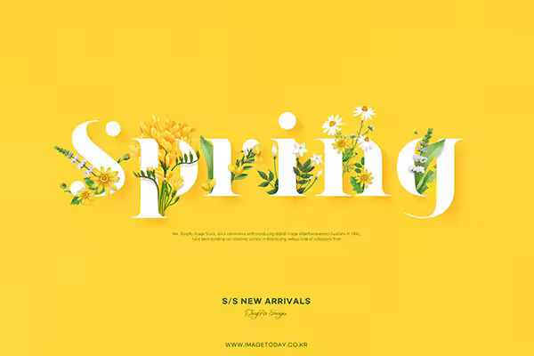 黄色花卉Spring春季主题海报设计韩国素材