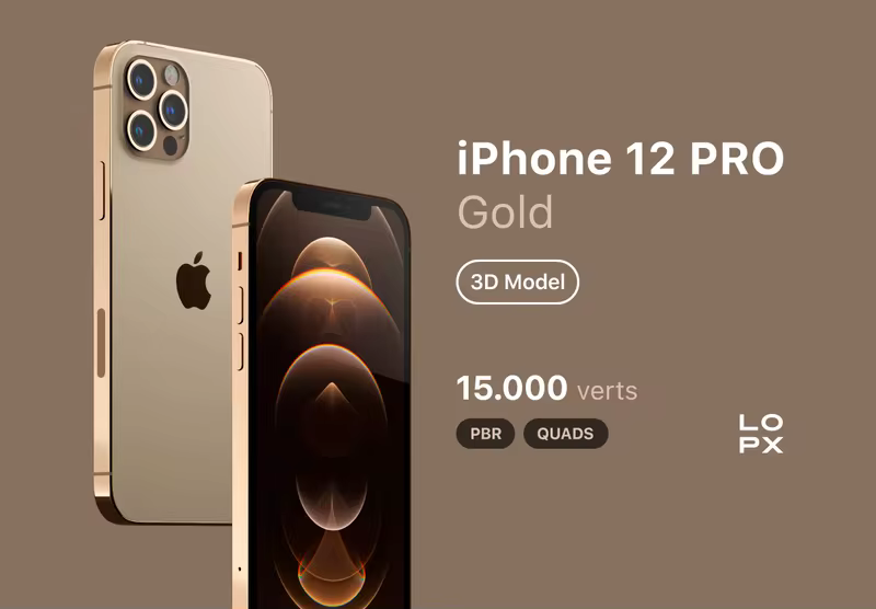 小咖下午茶：金色版本iPhone 12 PRO 3D样机