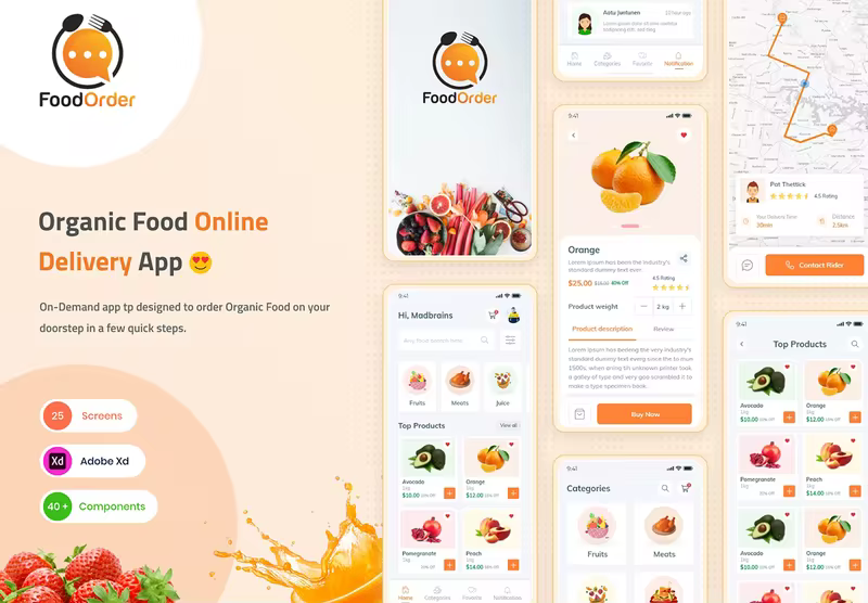 小咖下午茶：水果蔬菜商店杂货店App应用UI套件