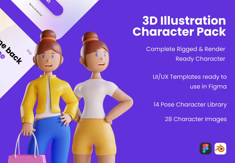 小咖下午茶：高品质3D人物角色Web插画素材