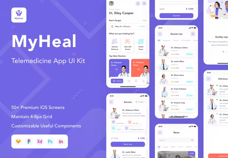 小咖下午茶：远程医疗问诊App应用程序iOS UI套件