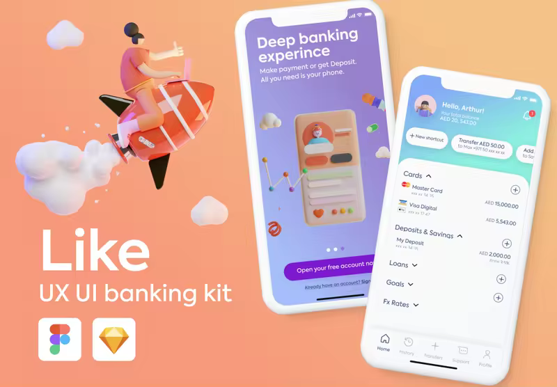 小咖下午茶：全数字化和时尚的银行App应用程序UX / UI套件