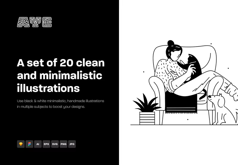 小咖下午茶：20个黑白简约矢量插画素材