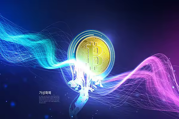抽象渐变波浪线比特币海报设计韩国素材