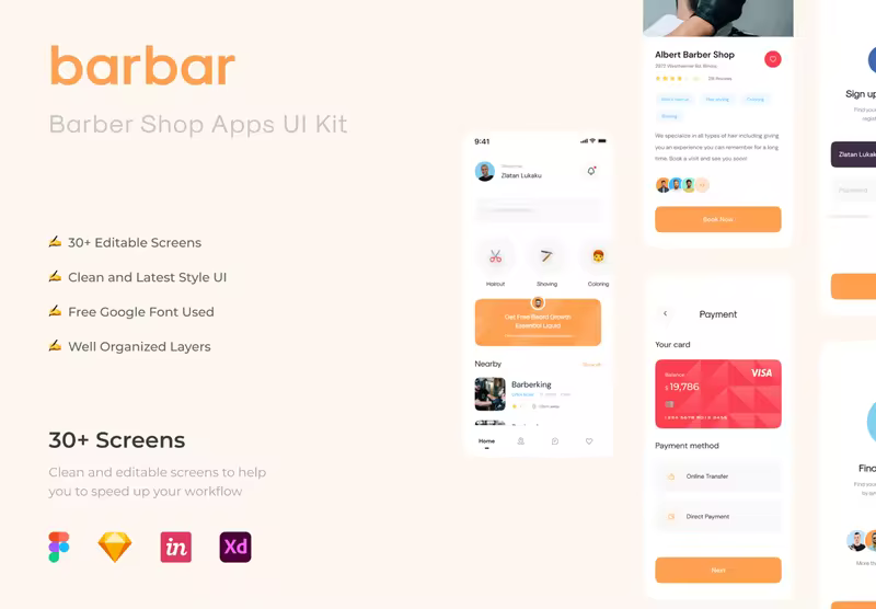 小咖下午茶：理发店移动应用程序 UI 套件