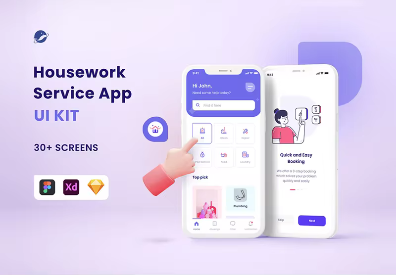 小咖下午茶：清洁家政服务App应用 UI 套件