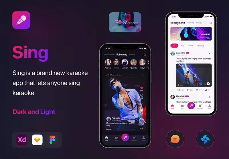 小咖下午茶：社交卡拉OK唱歌移动应用程序iOS UI套件