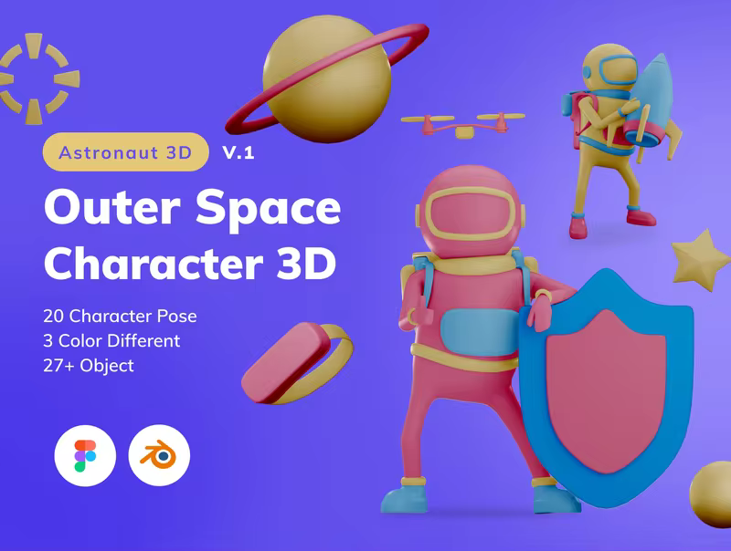 小咖下午茶：外太空宇航员3D角色插画素材