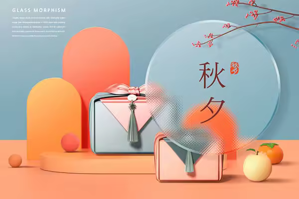 几何元素秋夕/中秋礼品海报设计韩国素材