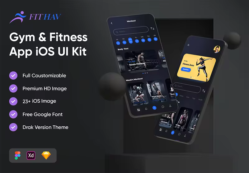 小咖下午茶：健身房和健身App应用iOS UI套件