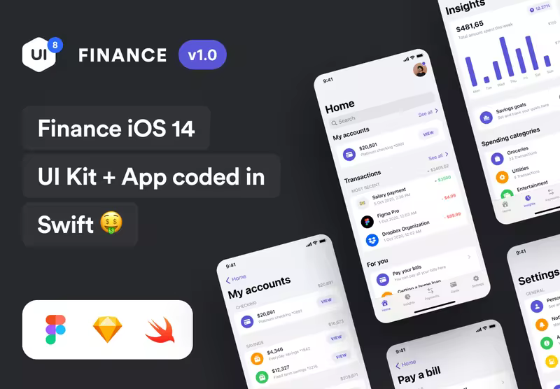小咖下午茶：适用于iOS 14的金融App应用模板 + 设计文件