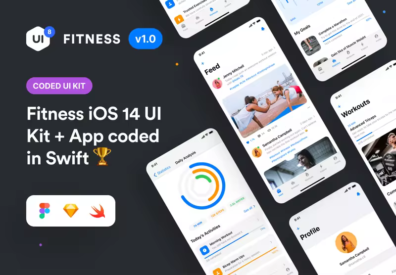 小咖下午茶：适用于iOS 14的健身App应用模板+设计文件