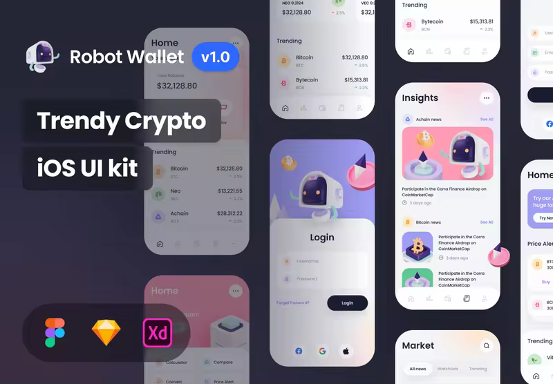 小咖下午茶：机器人钱包 – 加密货币App应用iOS UI 套件