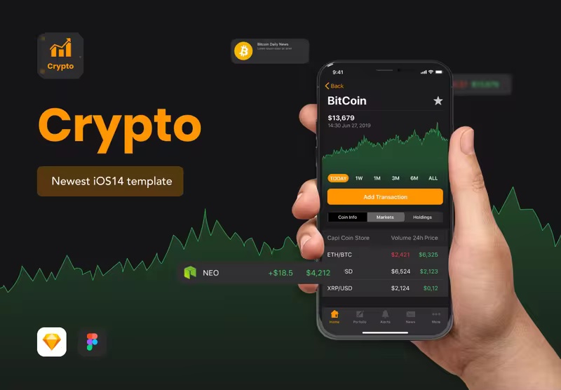 小咖下午茶：金融加密货币App应用程序iOS 14 UI设计模板