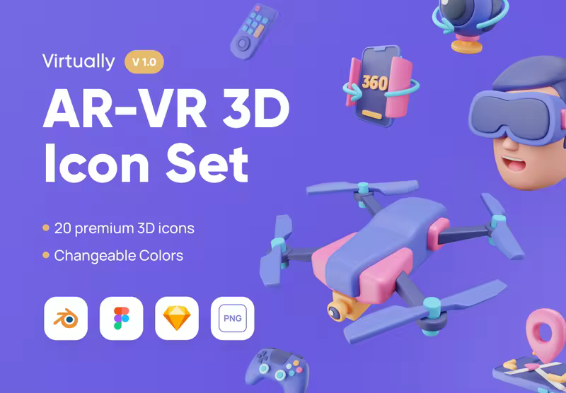 小咖下午茶：现代创意的VR-AR技术行业3D图标集
