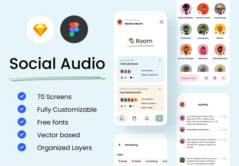 小咖下午茶：社交音频App应用 UI 套件
