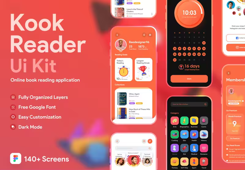 小咖下午茶：电子书阅读器APP应用iOS UI套件