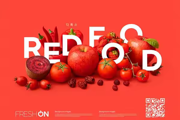 红色蔬果食物推广海报设计韩国素材