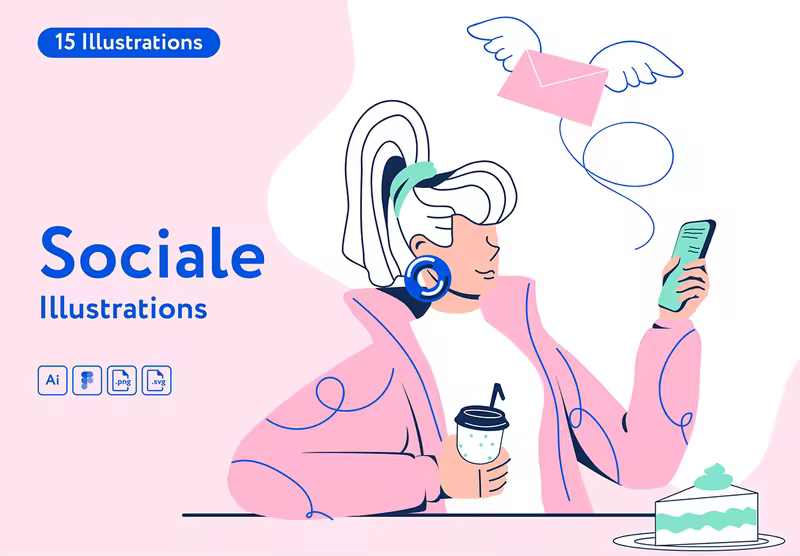 小咖下午茶：现代时尚博主人物矢量插画