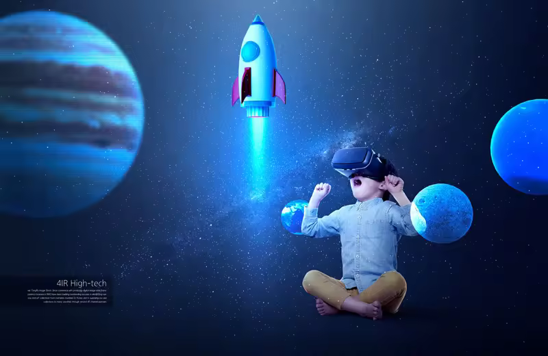 VR虚拟现实火箭太空海报设计韩国素材[PSD]