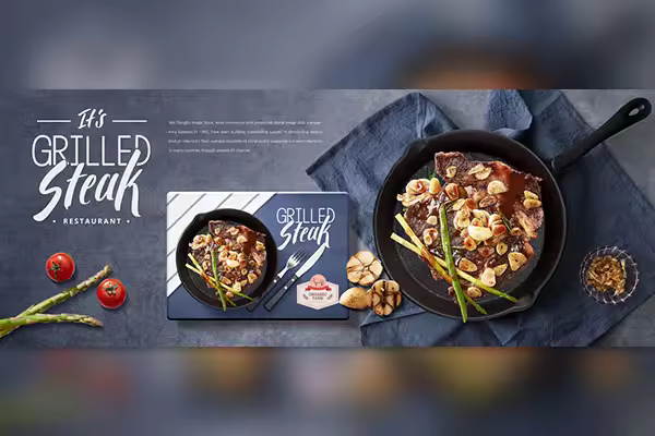 烤牛排食品广告Banner设计韩国素材[psd]