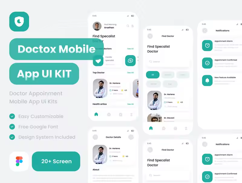小咖下午茶：医生预约App移动应用程序UI套件模板