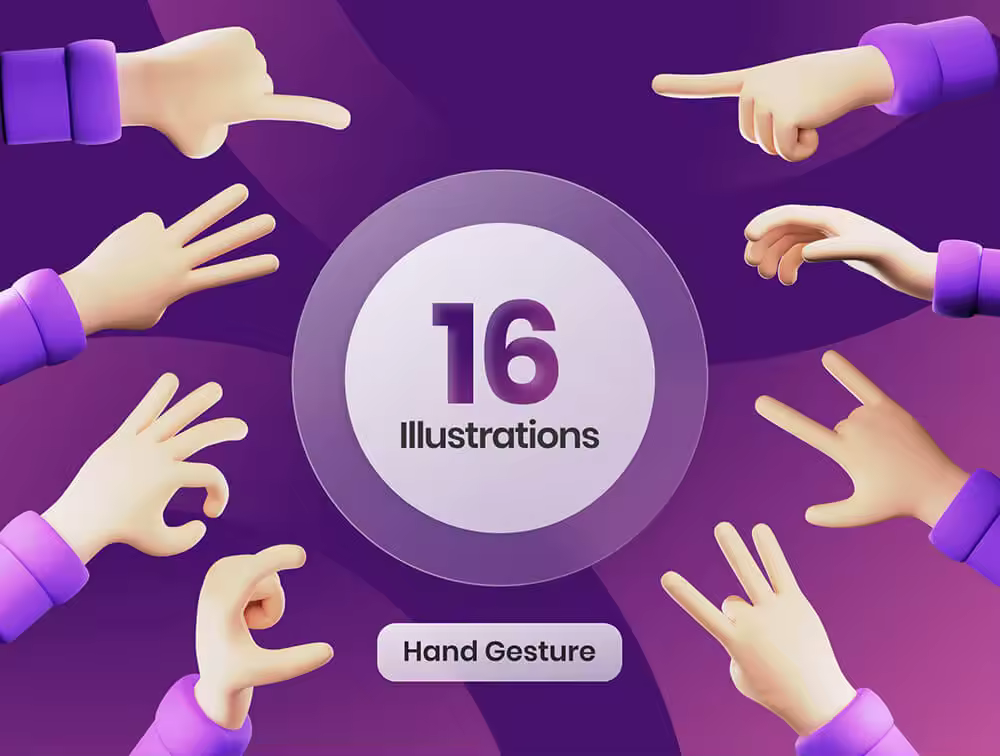 3D手势插画图标模型素材(Blender,PNG) 3D Hand Gesture Illustration Pack