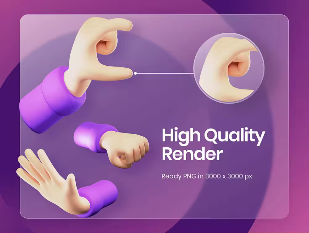 3D手势插画图标模型素材(Blender,PNG) 3D Hand Gesture Illustration Pack