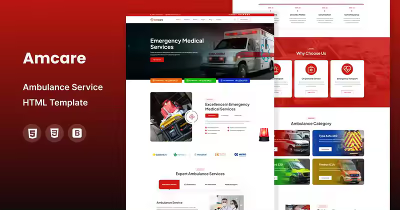 Amcare – 救护车服务 HTML 模板