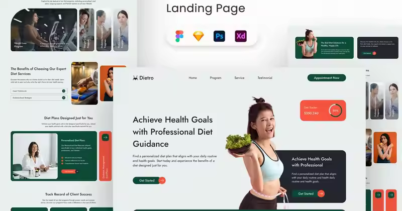 Dietro – 饮食顾问登陆页面 UI 套件