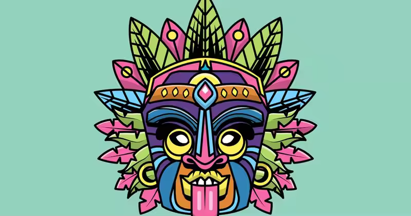 夏威夷 Tiki 面具卡通插图